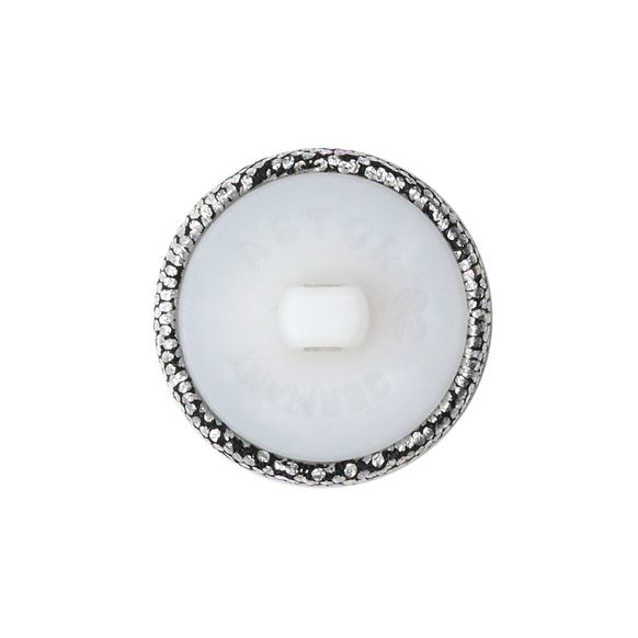 Гудзик Flach 32" (20,5 мм) на білій пластиковій основі, чорний в срібні цятки