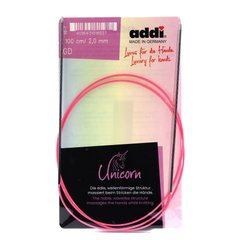 Спицы круговые Addi Unicorn 2,0 мм х 100 см, на розовой леске 115-7/2-100